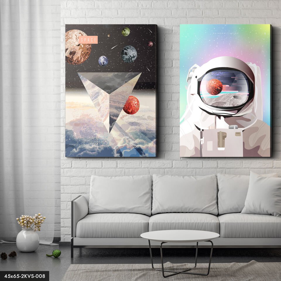 Uzay Space Astronot 2 Parça Kanvas - Canvas Tablo