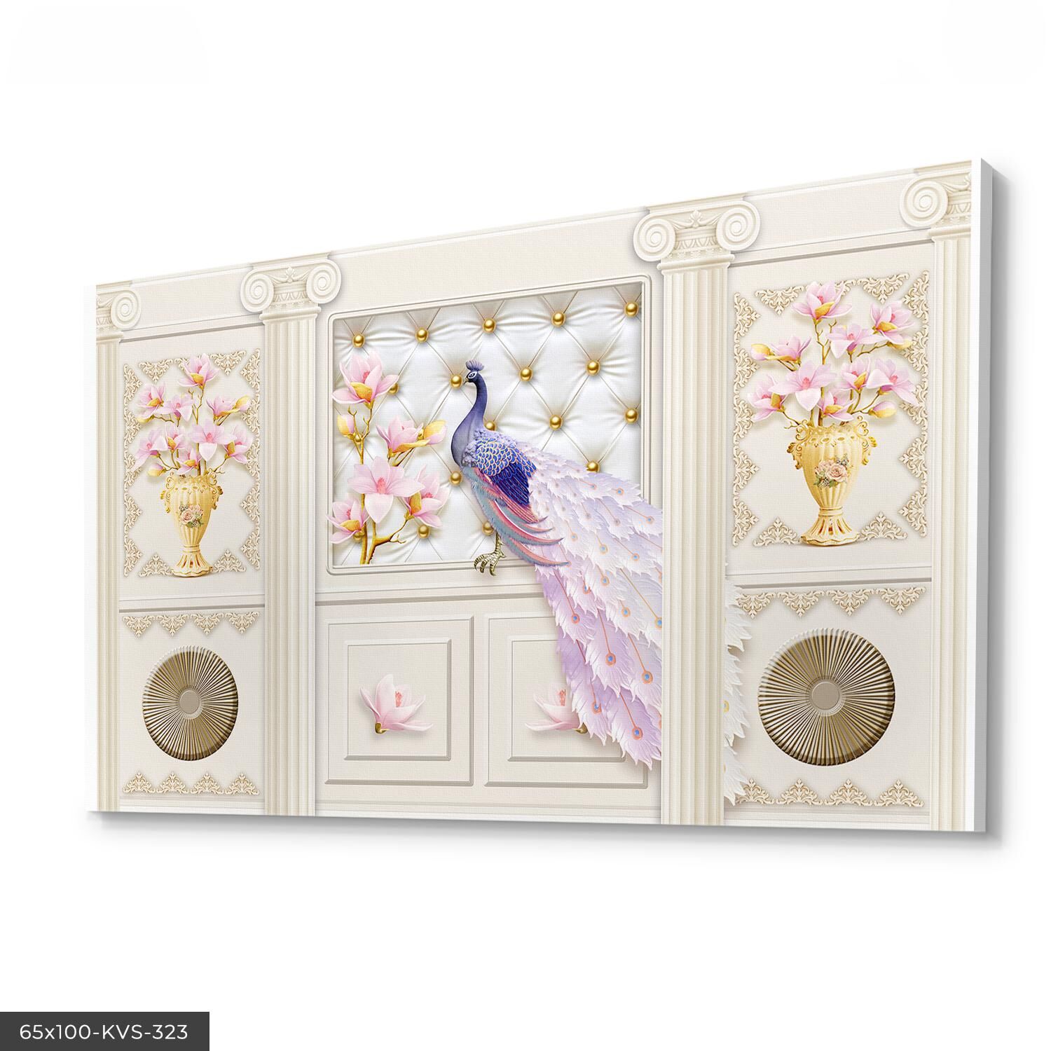 Tavus Kuşu Kanvas - Canvas Tablo 40 x 30 CM - Çok Renkli