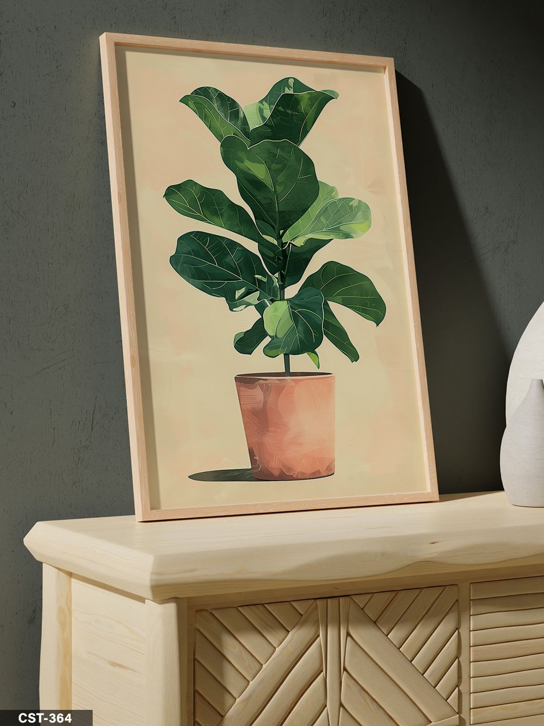 Saksıda Bitki Tek Parça Ahşap Çerçeveli Tablo Naturel - 50 x 70 CM