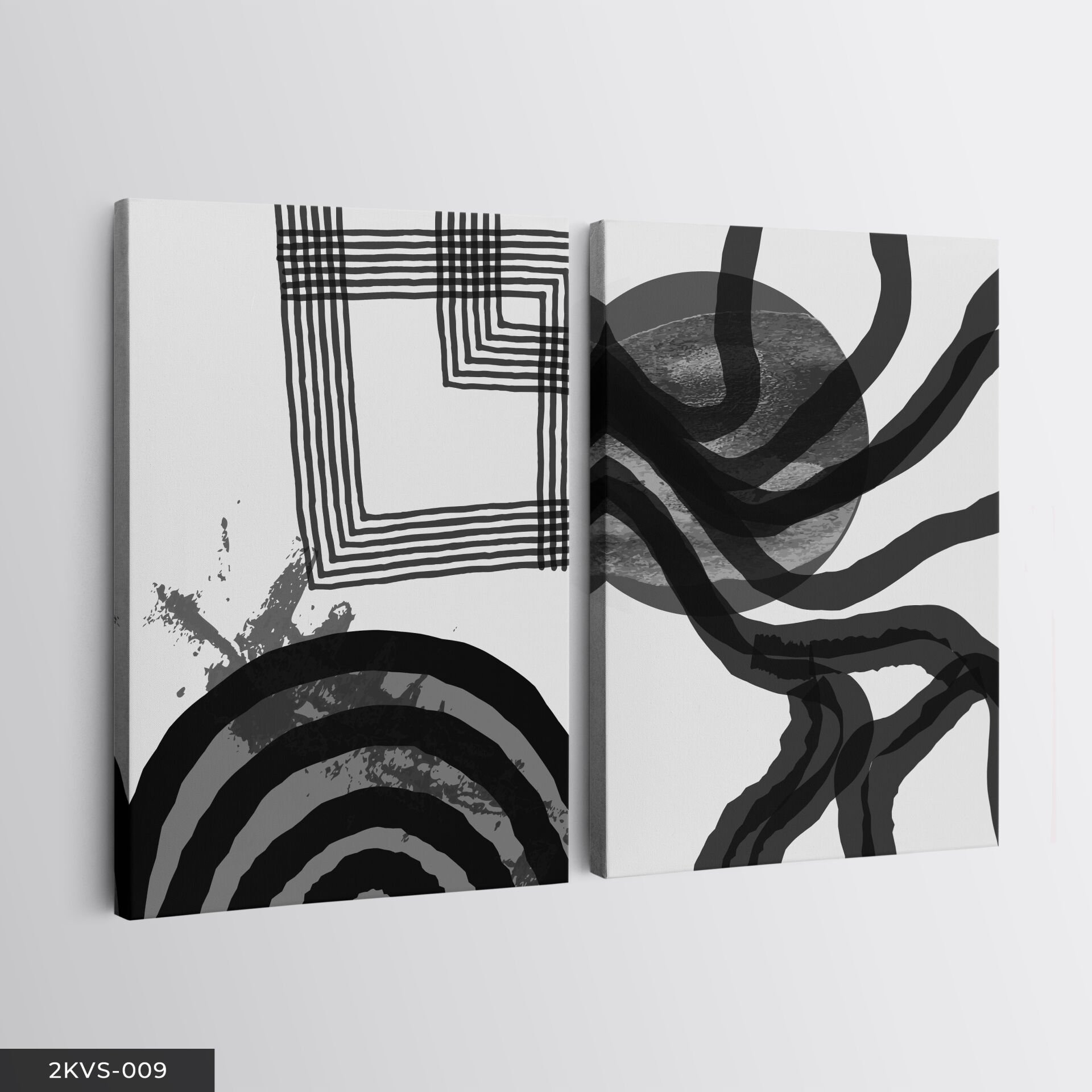 Siyah Beyaz Soyut Sanat 2 Parça Kanvas - Canvas Tablo