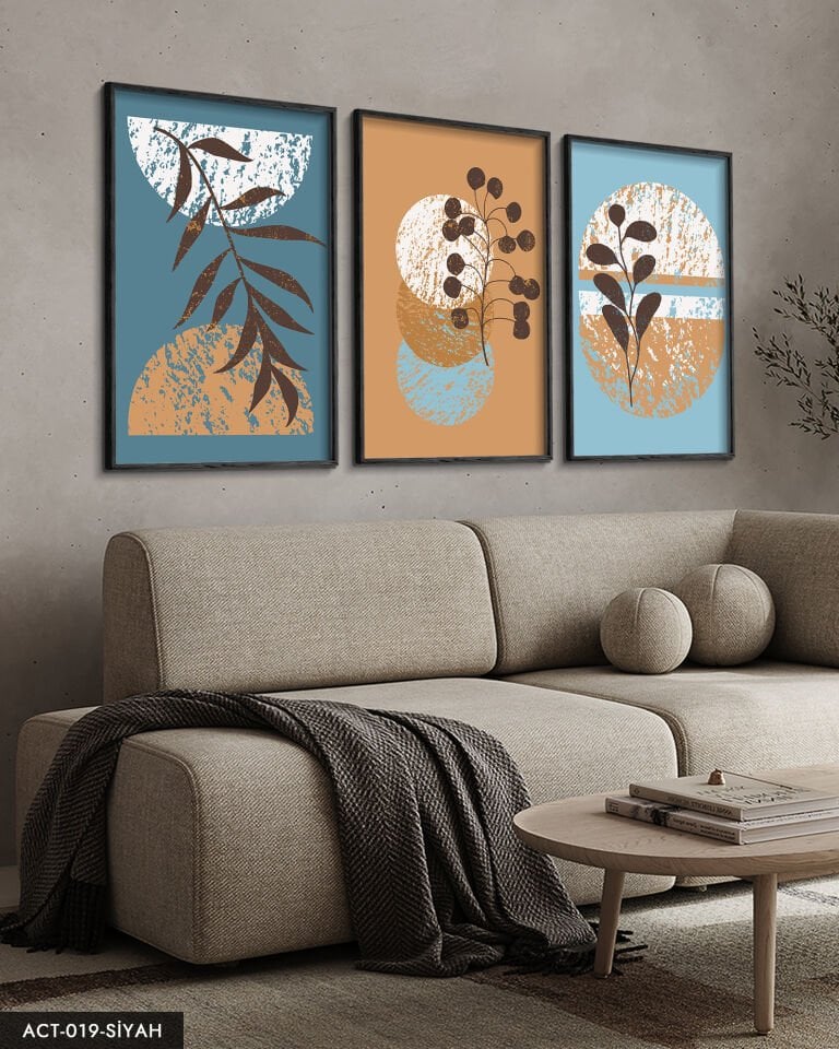 Bohem Tarzı, Soyut, Sanat, 3 Parça Ahşap Çerçeveli Tablo ACT
