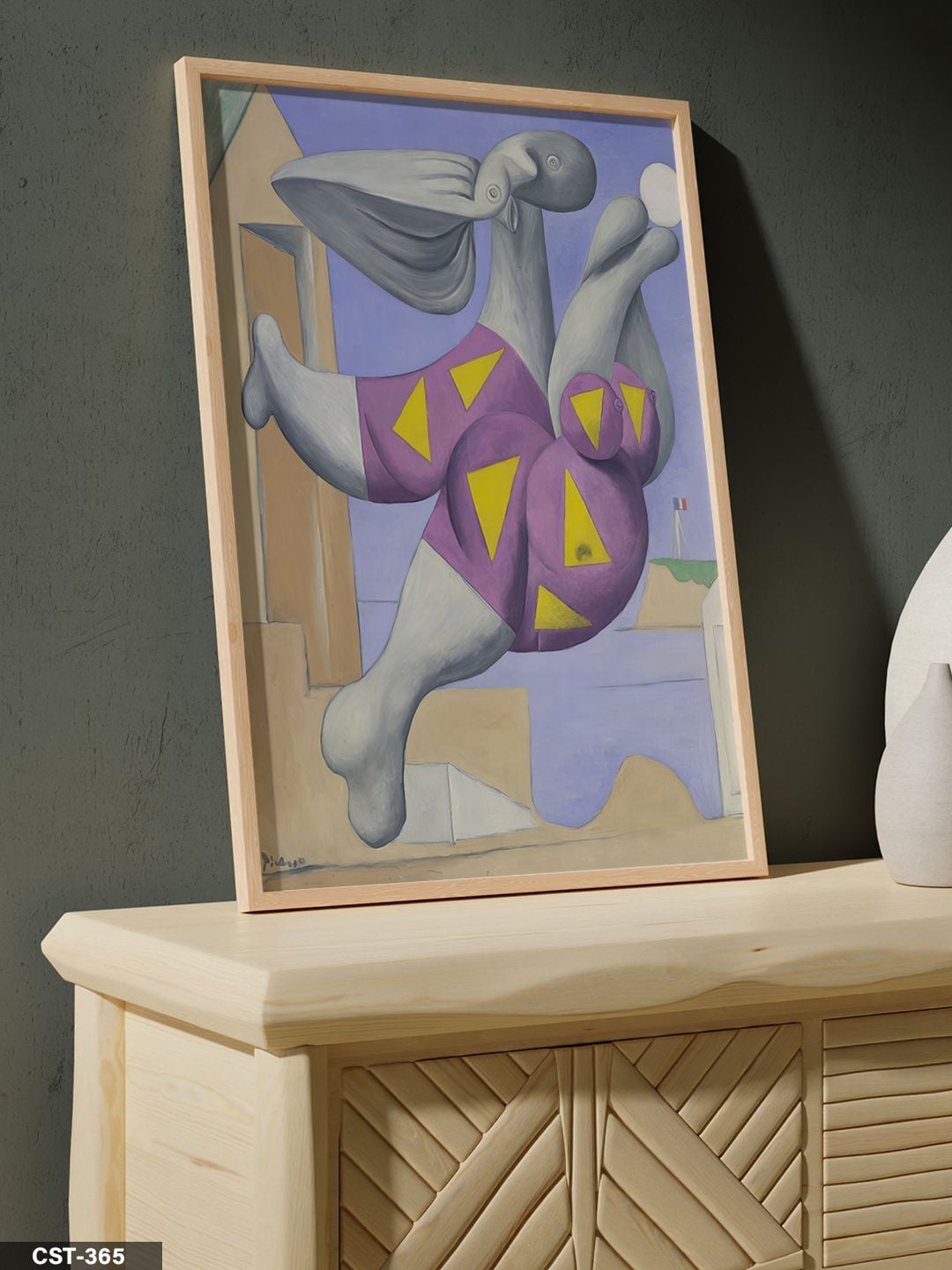 Pablo Picasso Bather Wıth Beach Ball Tek Parça Ahşap Çerçeveli Tablo Naturel - 50 x 70 CM
