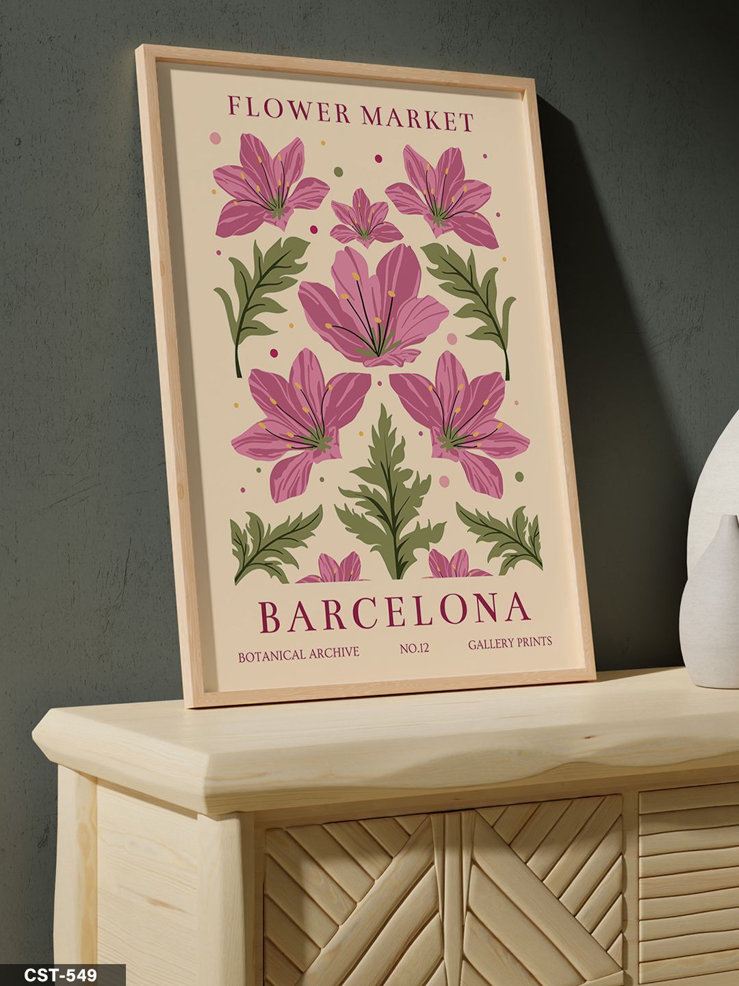 Flower Market Barcelona Tek Parça Ahşap Çerçeveli Tablo Naturel - 30 x 40 CM