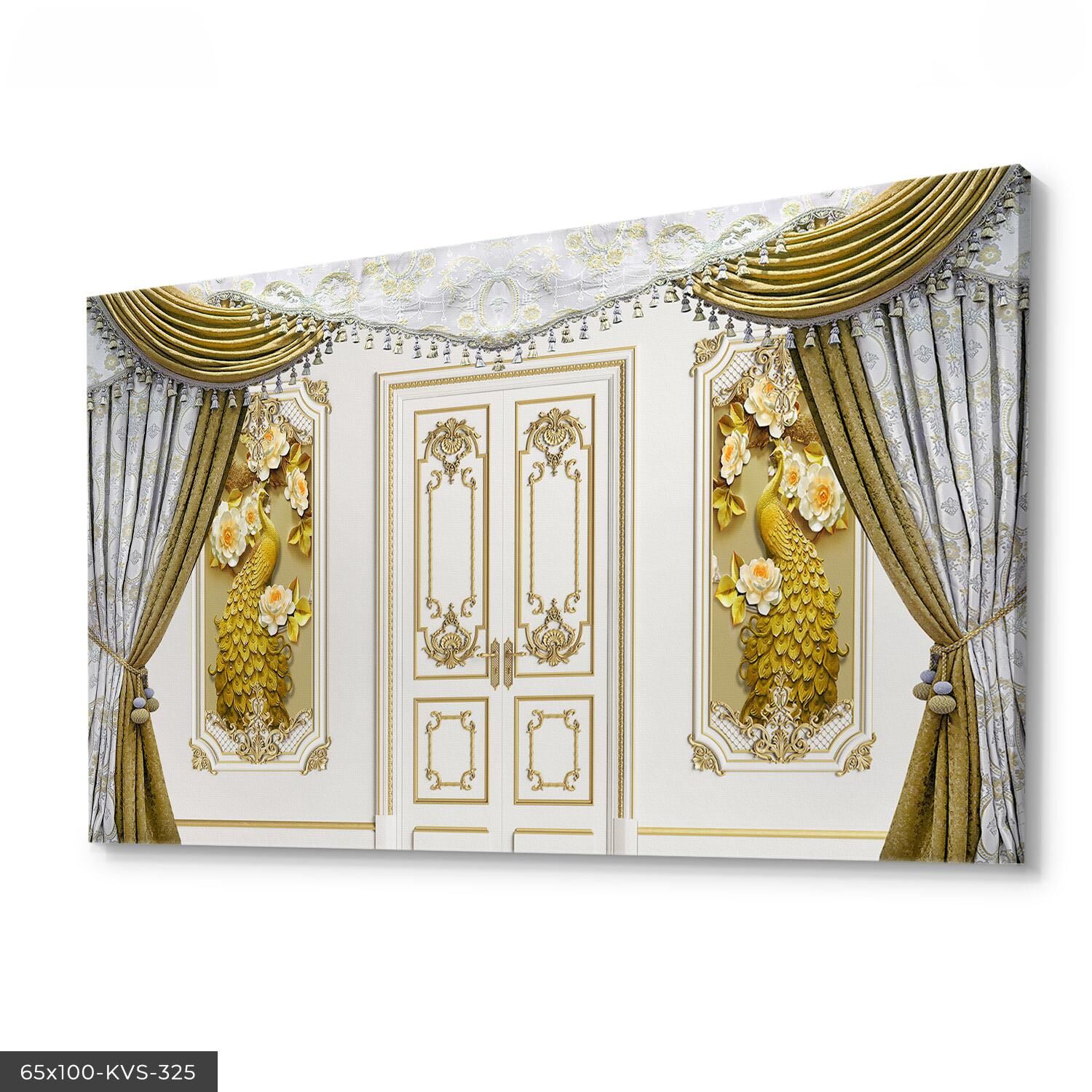 Gold Tavus Kuşu Kanvas - Canvas Tablo 40 x 30 CM - Çok Renkli