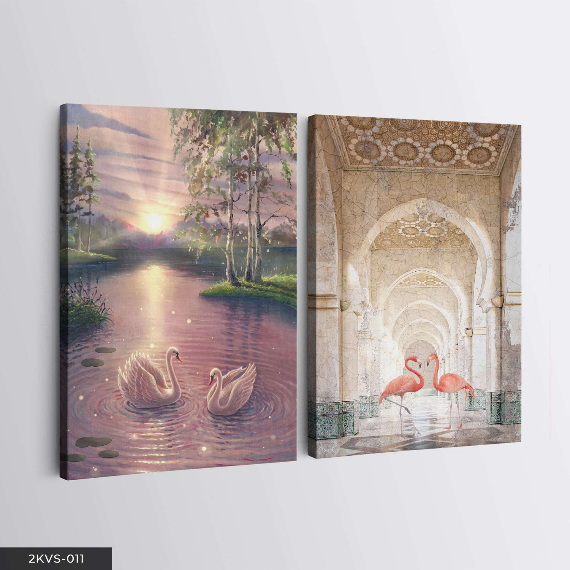 Flamingo Kuğu Gölü 2 Parça Kanvas - Canvas Tablo