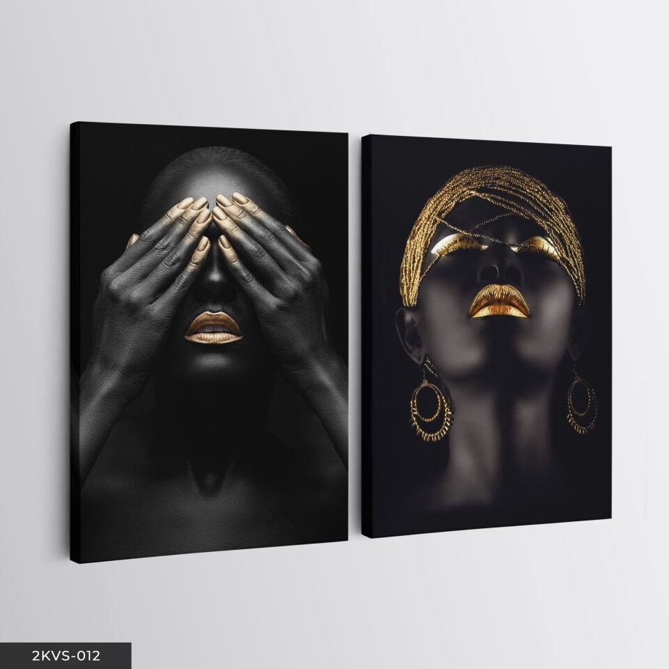 Siyahi Kadın Gold 2 Parça Kanvas - Canvas Tablo