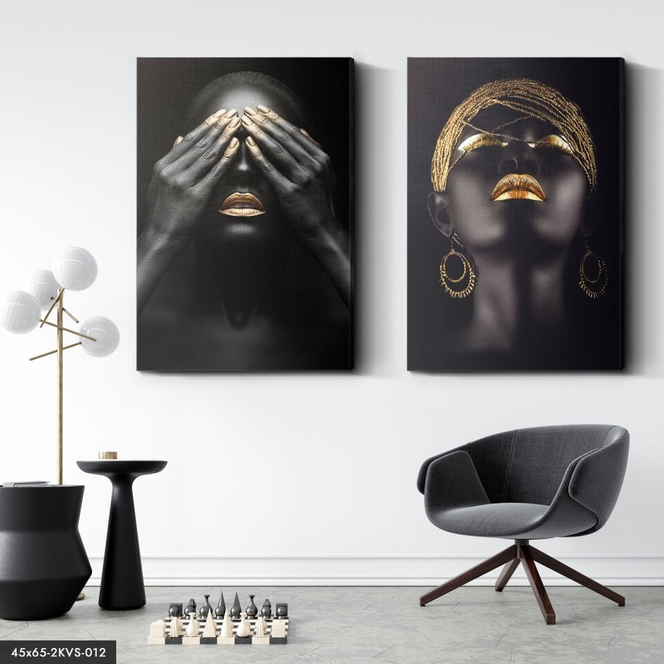Siyahi Kadın Gold 2 Parça Kanvas - Canvas Tablo