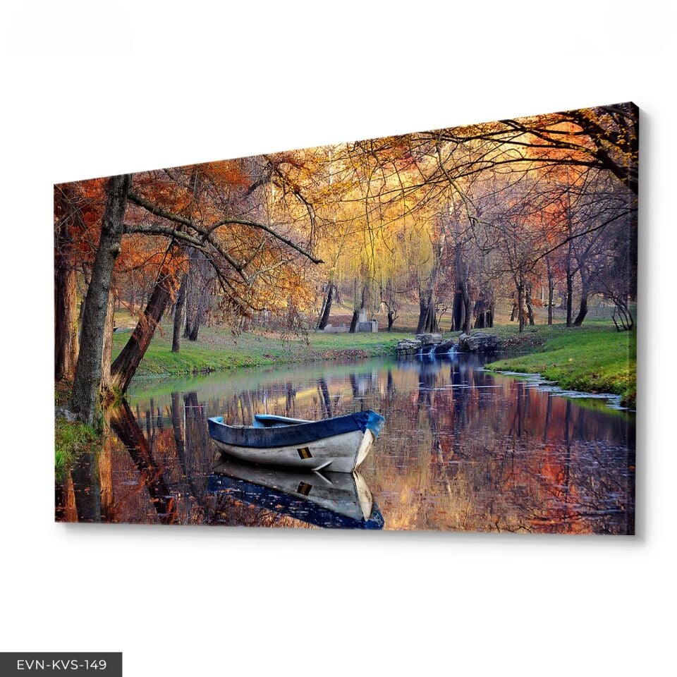 Kayık Manzaralı Tek Parça Kanvas Canvas Tablo Tablo 140 x 90 CM - Çok Renkli