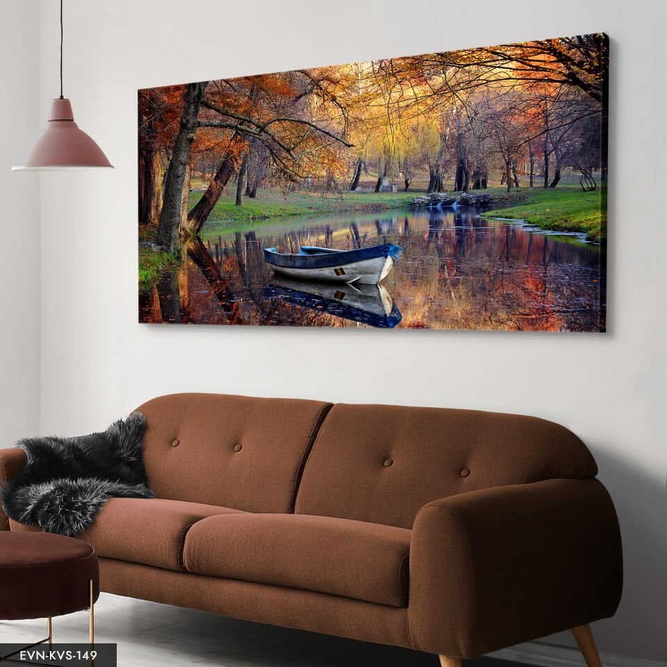 Kayık Manzaralı Tek Parça Kanvas Canvas Tablo Tablo 140 x 90 CM - Çok Renkli