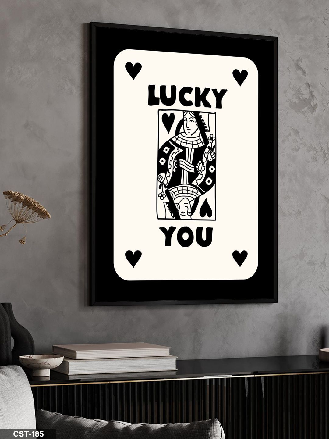 Siyah ''LUCKY YOU'' kartı Tek Parça Ahşap Çerçeveli Tablo Siyah - 30 x 40 CM