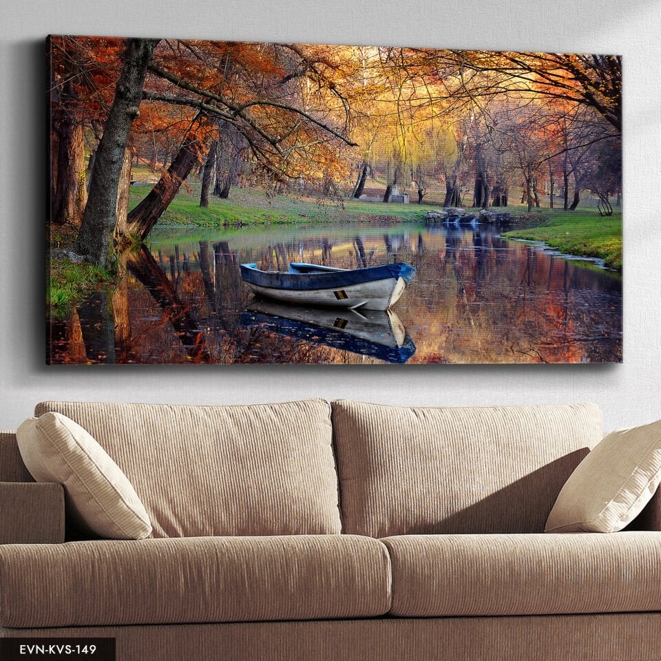 Kayık Manzaralı Tek Parça Kanvas Canvas Tablo Tablo 140 x 90 CM - Çok Renkli