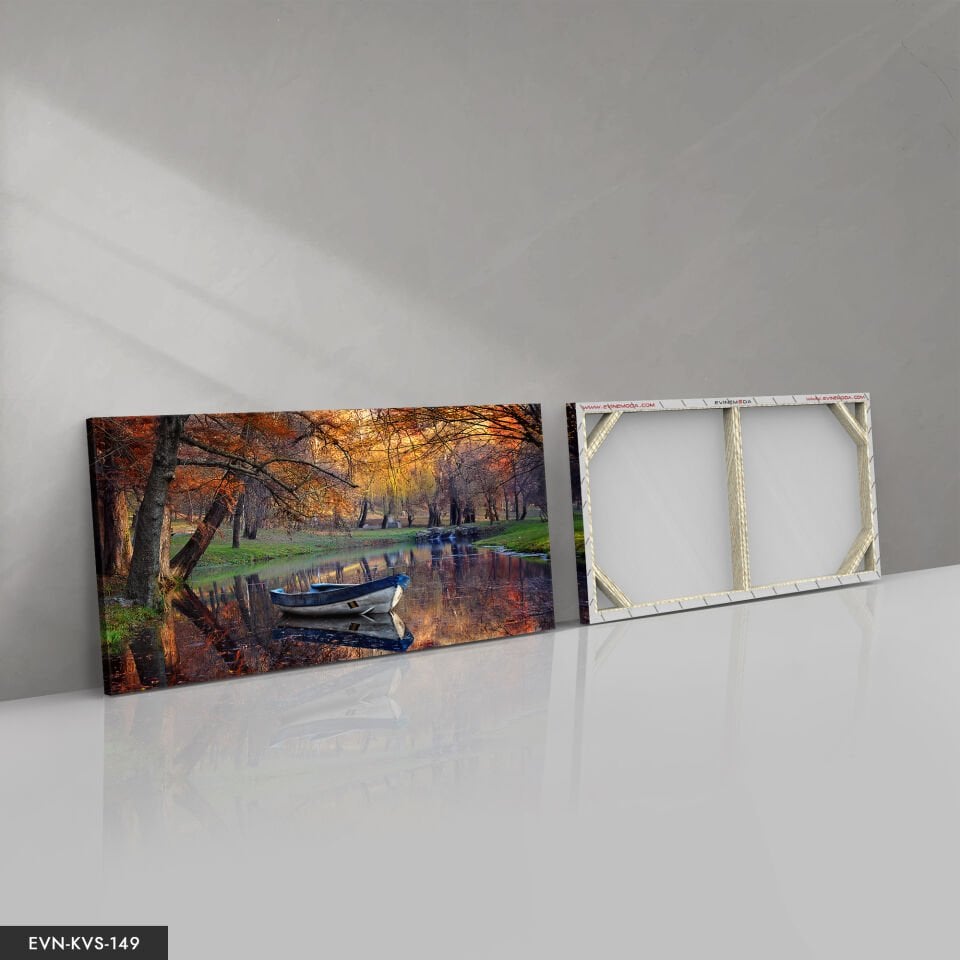 Kayık Manzaralı Tek Parça Kanvas Canvas Tablo Tablo 140 x 90 CM - Çok Renkli