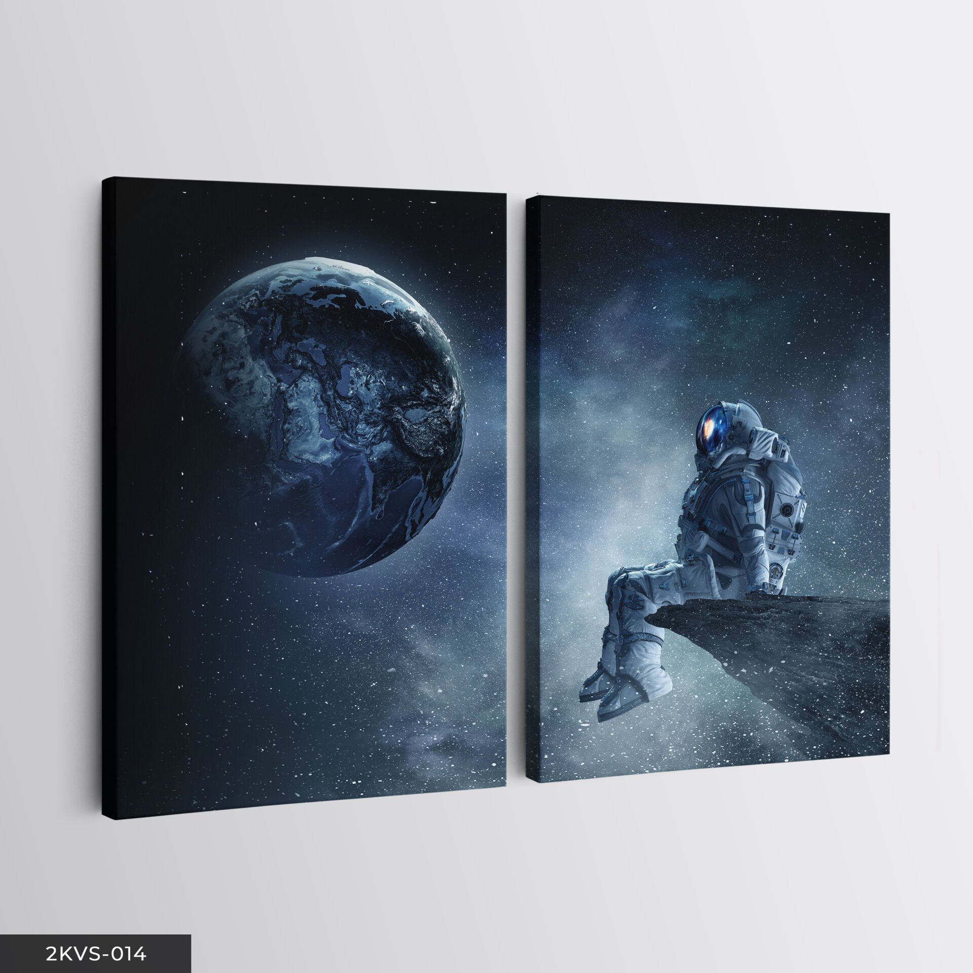 Astronot Ay Manzarası 2 Parça Kanvas - Canvas Tablo