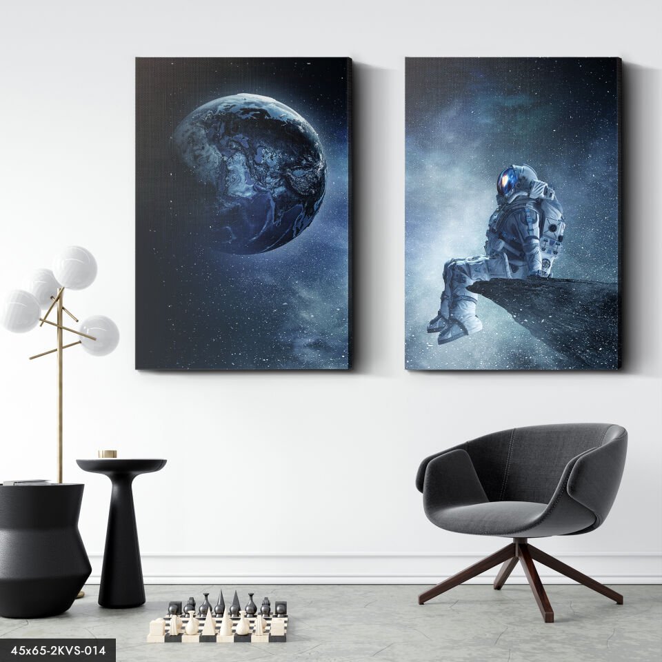 Astronot Ay Manzarası 2 Parça Kanvas - Canvas Tablo