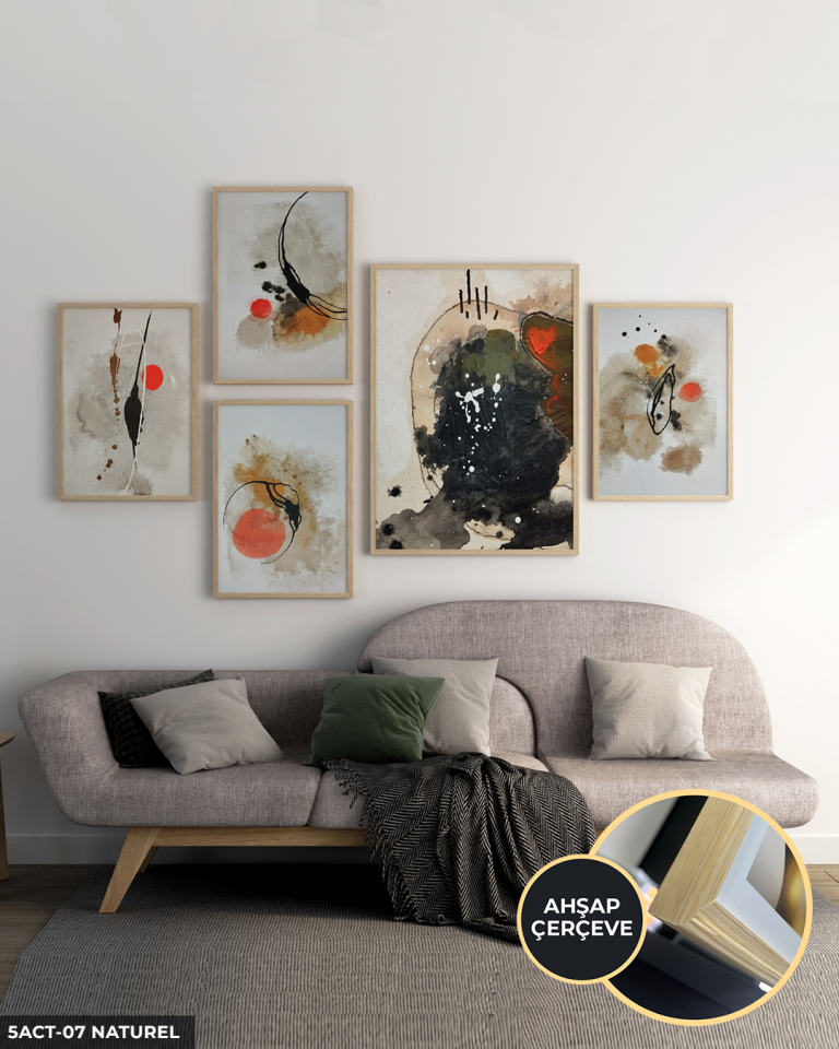 Fırça İzleri ile Modern Sanat 5 Parça Ahşap Çerçeveli Tablo