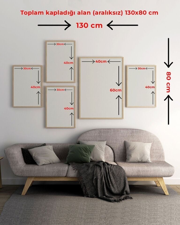 Fırça İzleri ile Modern Sanat 5 Parça Ahşap Çerçeveli Tablo