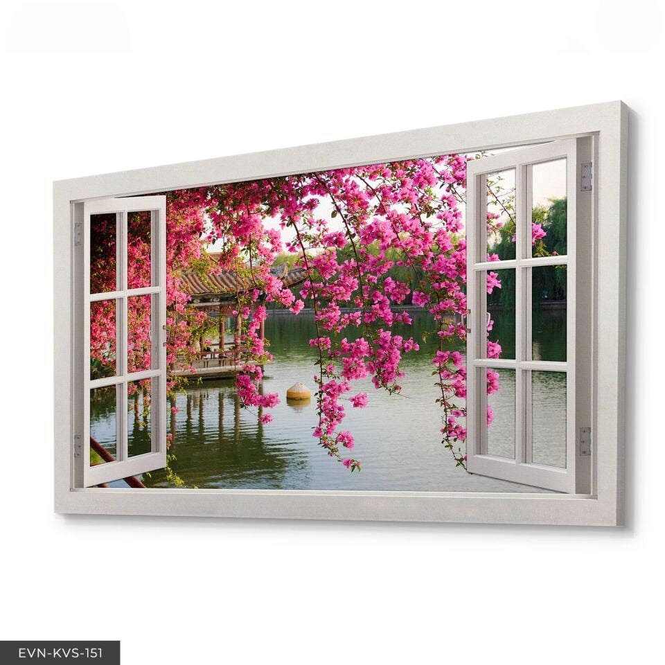 Sahile Açılan Pencere Tek Parça Kanvas Canvas Tablo Tablo 140 x 90 CM - Çok Renkli