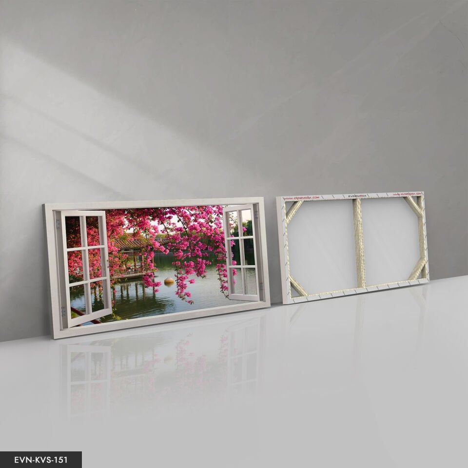 Sahile Açılan Pencere Tek Parça Kanvas Canvas Tablo Tablo 140 x 90 CM - Çok Renkli