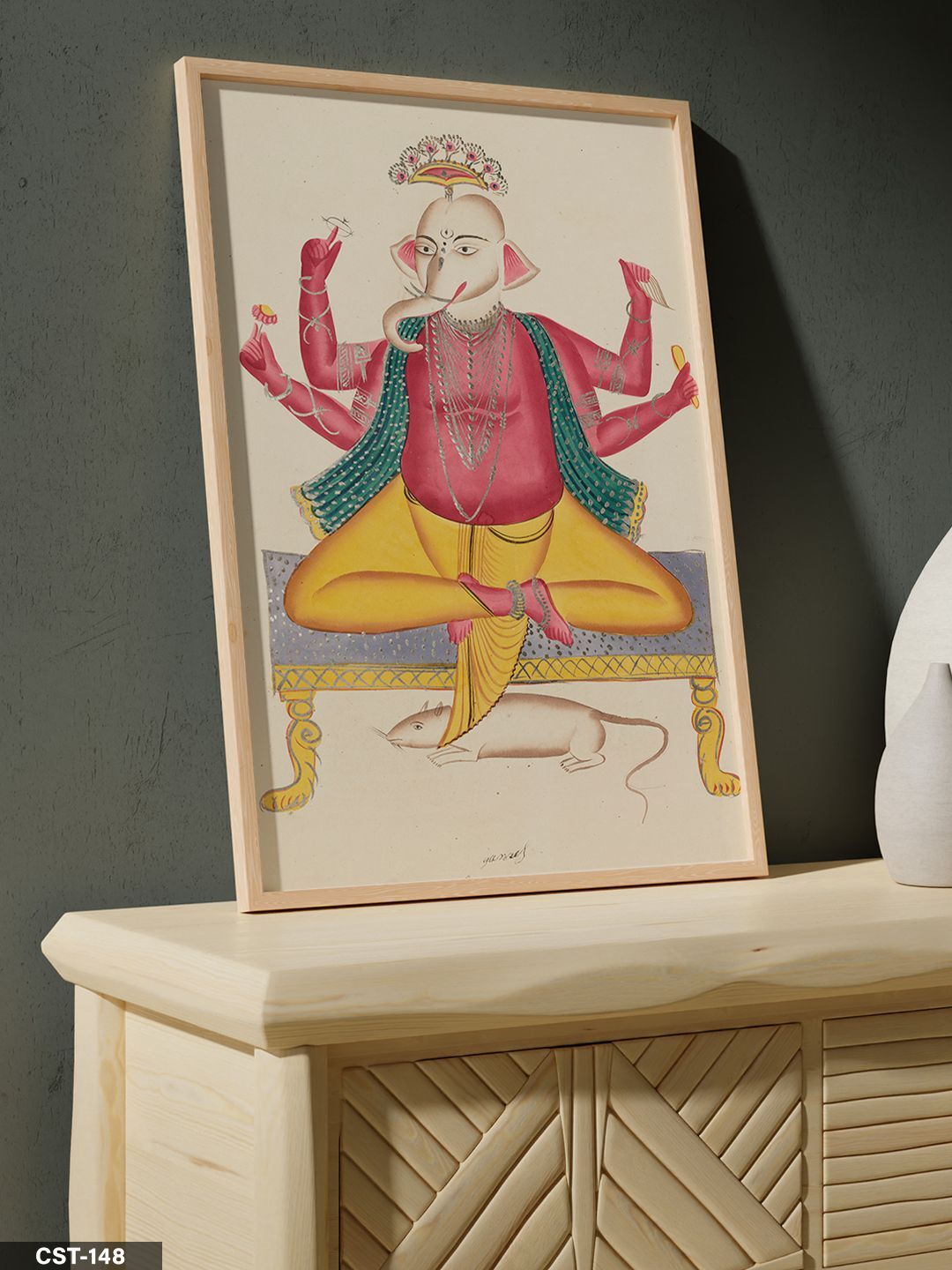 Ellerini Kaldırmış Figür illüstrasyon Tek Parça Ahşap Çerçeveli Tablo Naturel - 20 x 30 CM