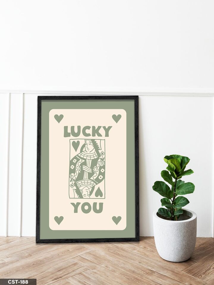 Yeşil ''LUCKY YOU'' kartı, Tek Parça Ahşap Çerçeveli Tablo Siyah - 30 x 40 CM