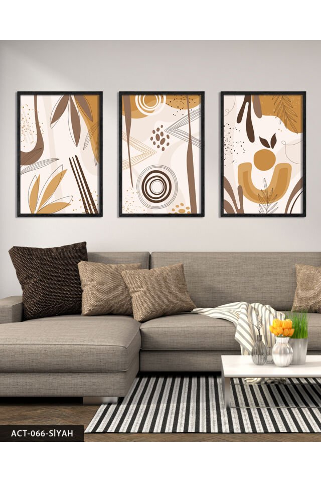 Soyut Desenler 3 Parça Ahşap Çerçeveli Tablo Siyah - 20 x 30 CM