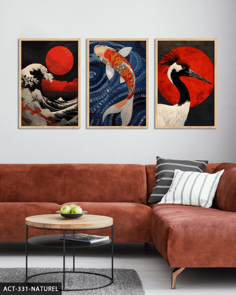 Asya Temalı 3 Parça Ahşap Çerçeveli Tablo ACT Naturel - 50 x 70 CM