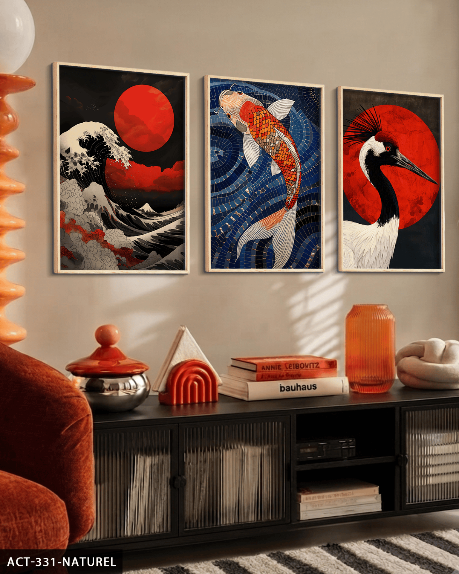 Asya Temalı 3 Parça Ahşap Çerçeveli Tablo ACT Naturel - 50 x 70 CM