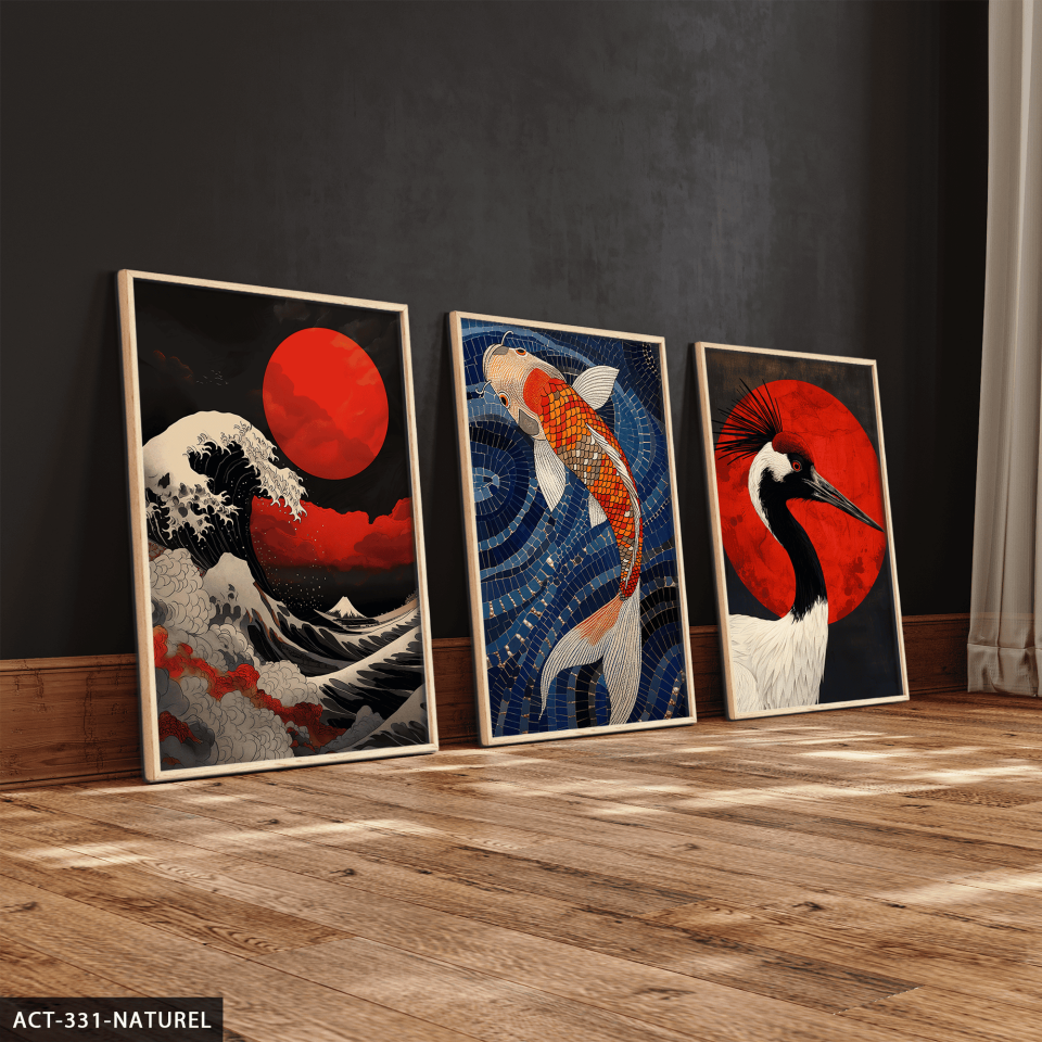 Asya Temalı 3 Parça Ahşap Çerçeveli Tablo ACT Naturel - 50 x 70 CM