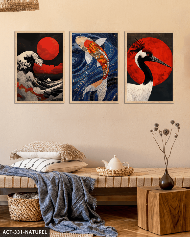 Asya Temalı 3 Parça Ahşap Çerçeveli Tablo ACT Naturel - 50 x 70 CM
