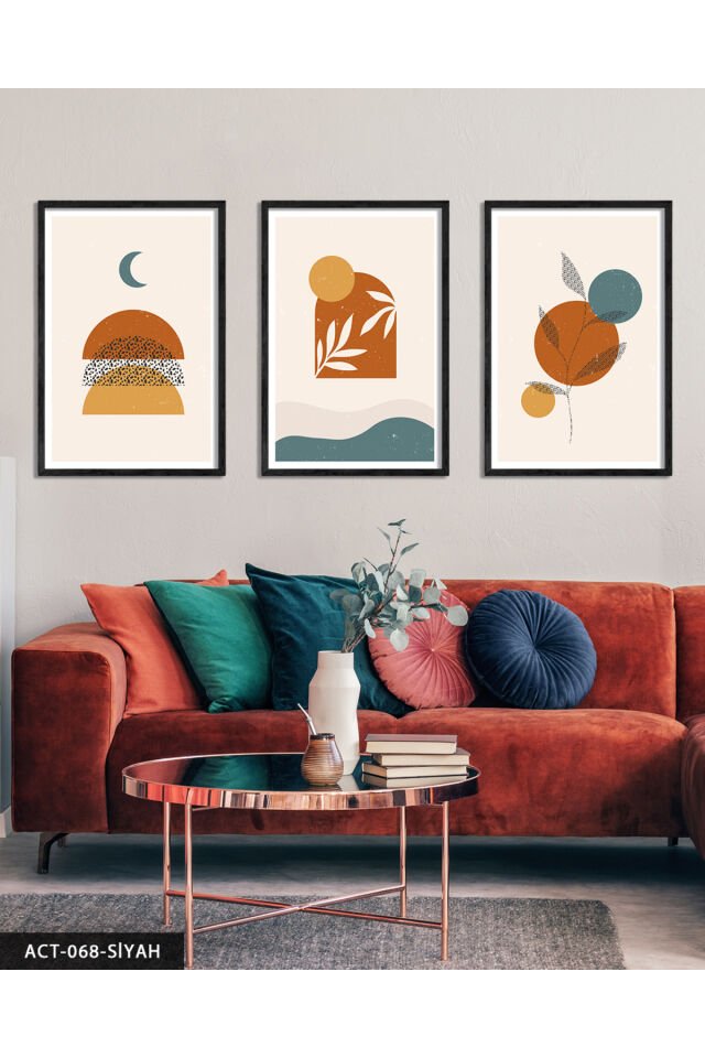 Soyut 3 Parça Ahşap Çerçeveli Tablo Siyah - 20 x 30 CM