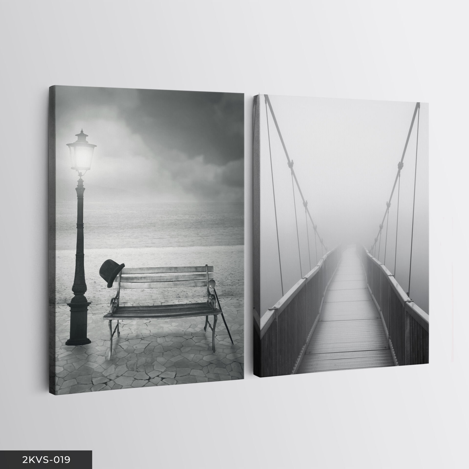 Siyah Beyaz Bank Köprü 2 Parça Kanvas - Canvas Tablo