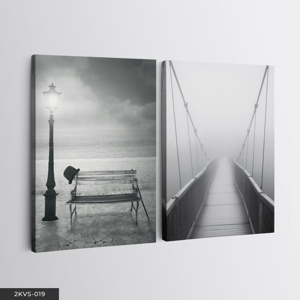 Siyah Beyaz Bank Köprü 2 Parça Kanvas - Canvas Tablo