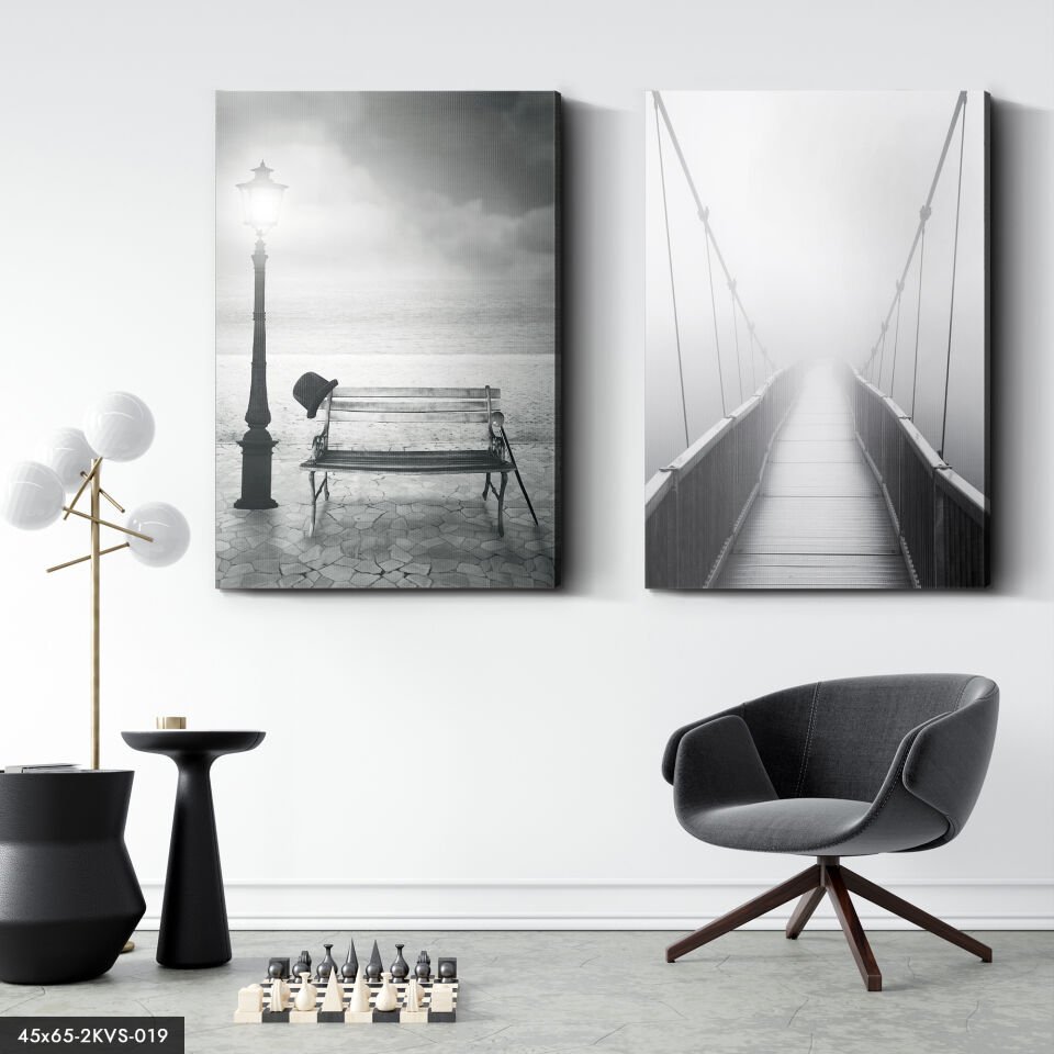 Siyah Beyaz Bank Köprü 2 Parça Kanvas - Canvas Tablo