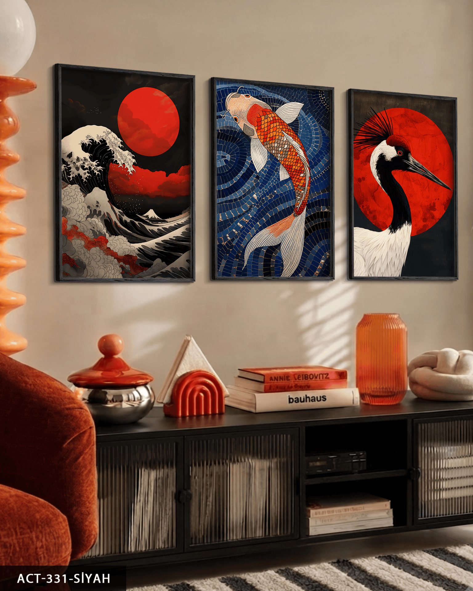 Asya Temalı 3 Parça Ahşap Çerçeveli Tablo ACT Siyah - 30 x 40 CM
