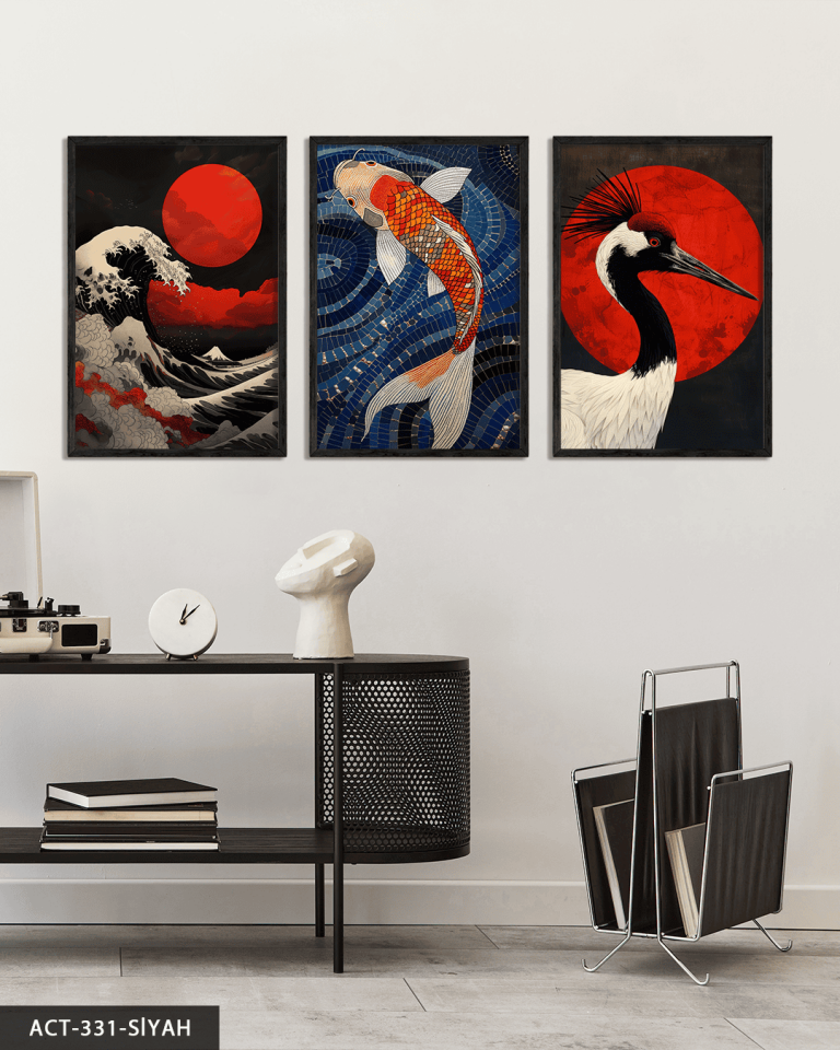 Asya Temalı 3 Parça Ahşap Çerçeveli Tablo ACT Siyah - 30 x 40 CM