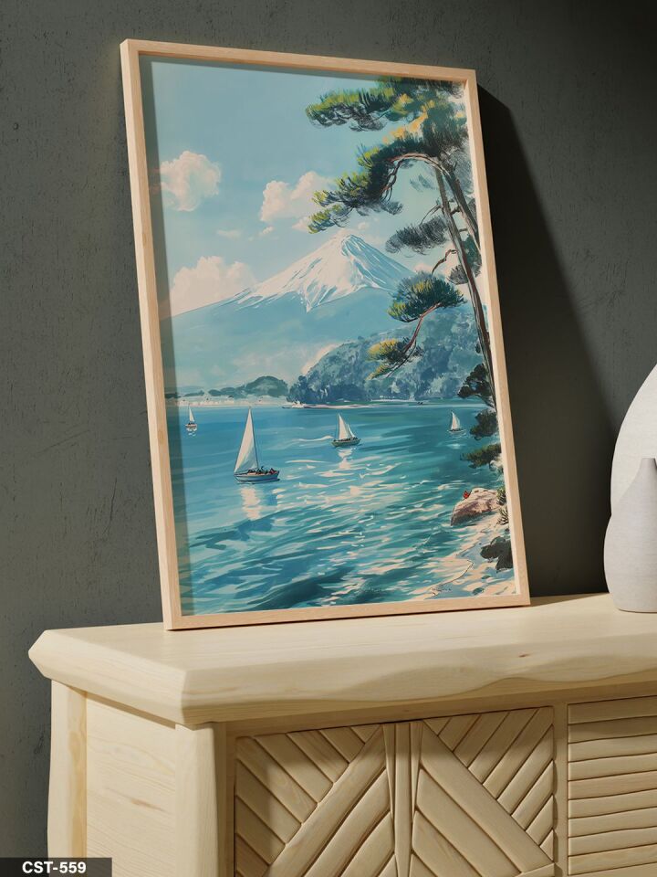 Deniz Manzarası Tek Parça Ahşap Çerçeveli Tablo Naturel - 30 x 40 CM