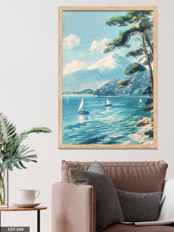 Deniz Manzarası Tek Parça Ahşap Çerçeveli Tablo Naturel - 30 x 40 CM