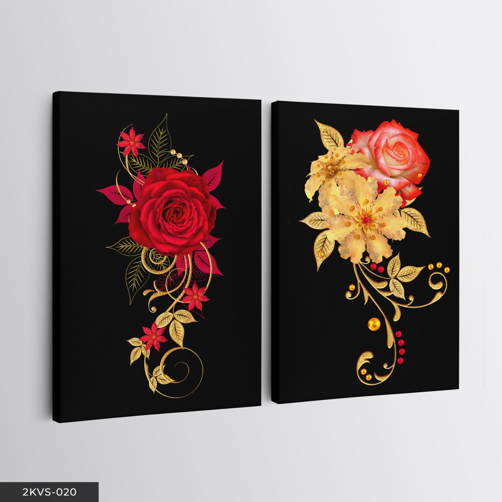 Dekoratif Çiçek 2 Parça Kanvas - Canvas Tablo