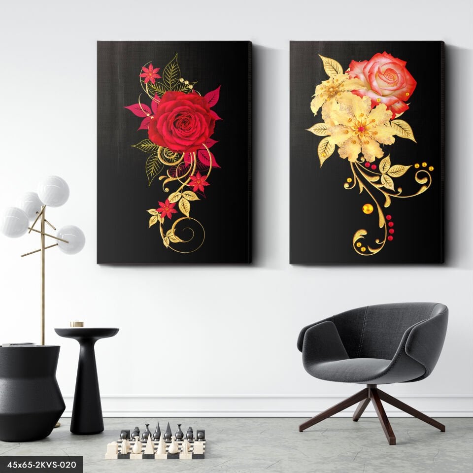 Dekoratif Çiçek 2 Parça Kanvas - Canvas Tablo