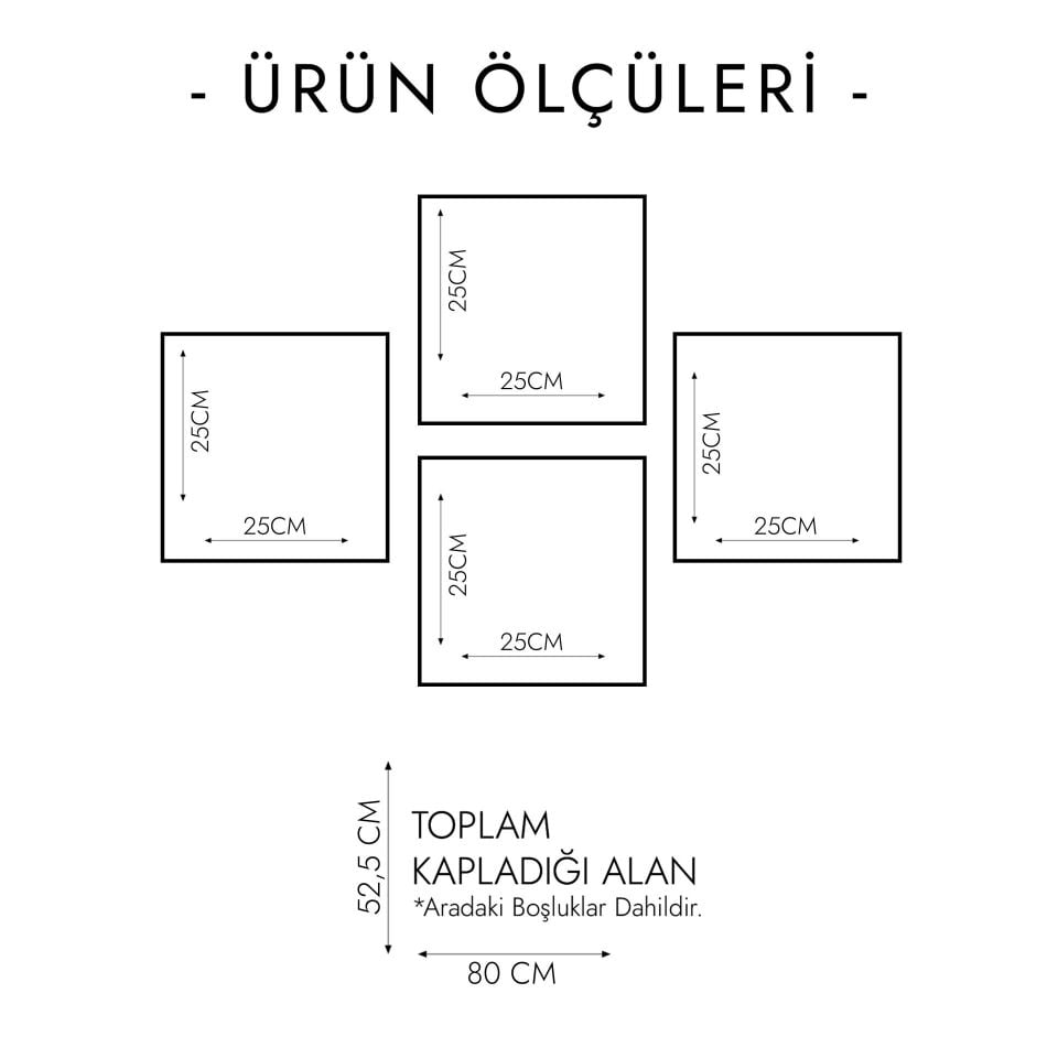 Pembe Çiçekler Temalı 4 Parçalı Kare Ahşap Çerçeveli Tablo