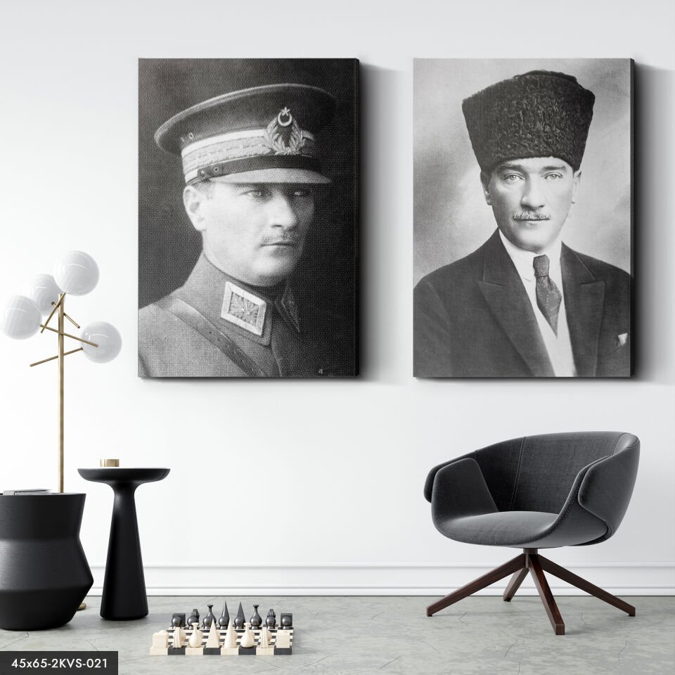 Atatürk 2 Parça Kanvas - Canvas Tablo