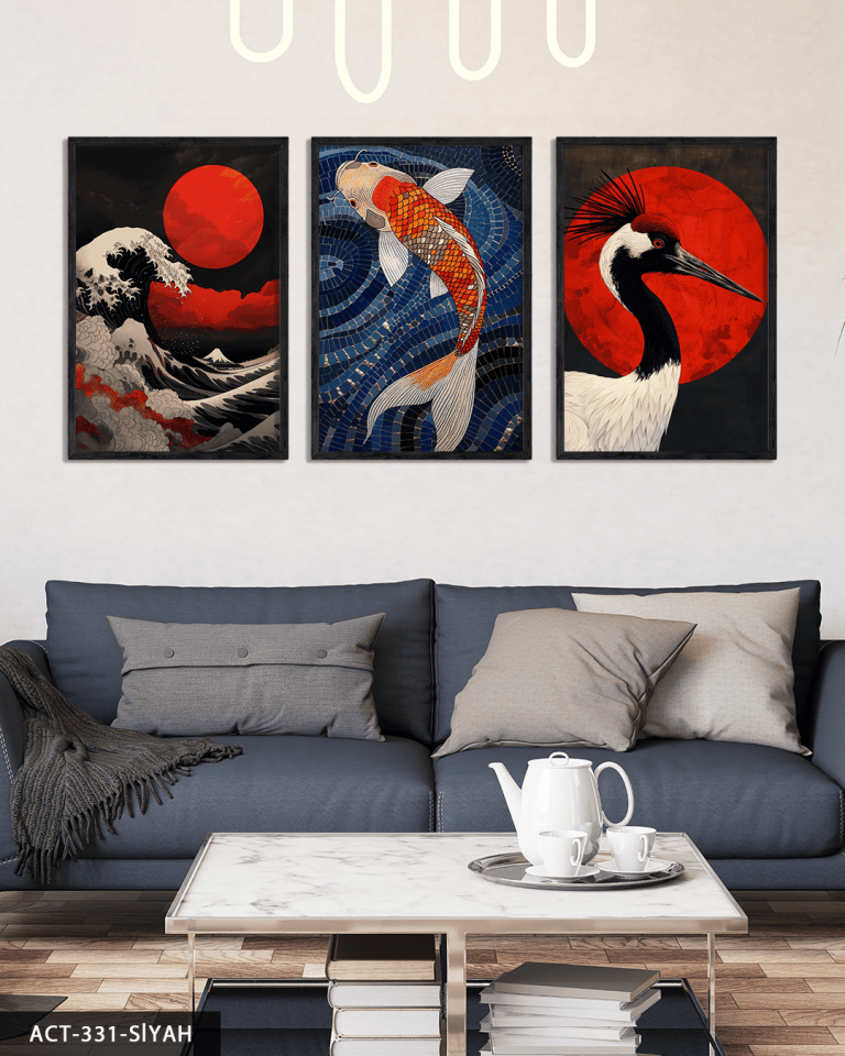 Asya Temalı 3 Parça Ahşap Çerçeveli Tablo ACT Siyah - 50 x 70 CM