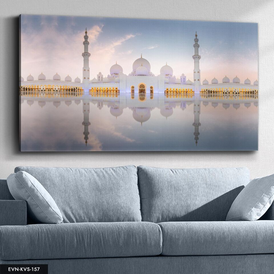 Şeyh Zayid Camii Tek Parça Kanvas Canvas Tablo Tablo 40 x 30 CM - Çok Renkli