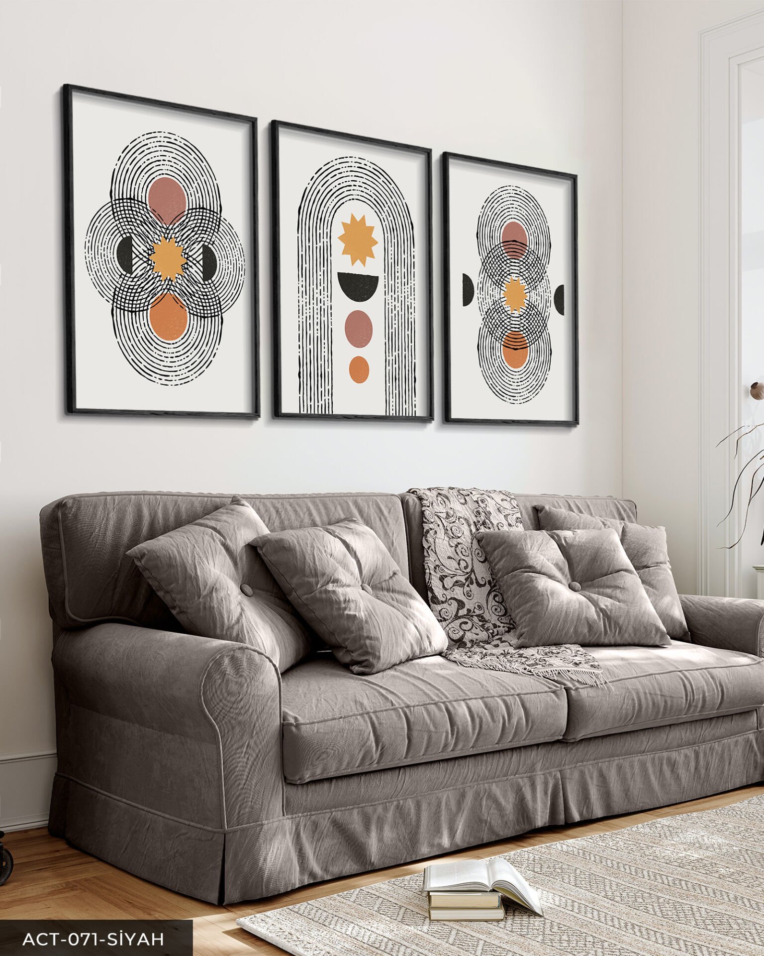 Soyut Desenler 3 Parça Ahşap Çerçeveli Tablo Siyah - 20 x 30 CM