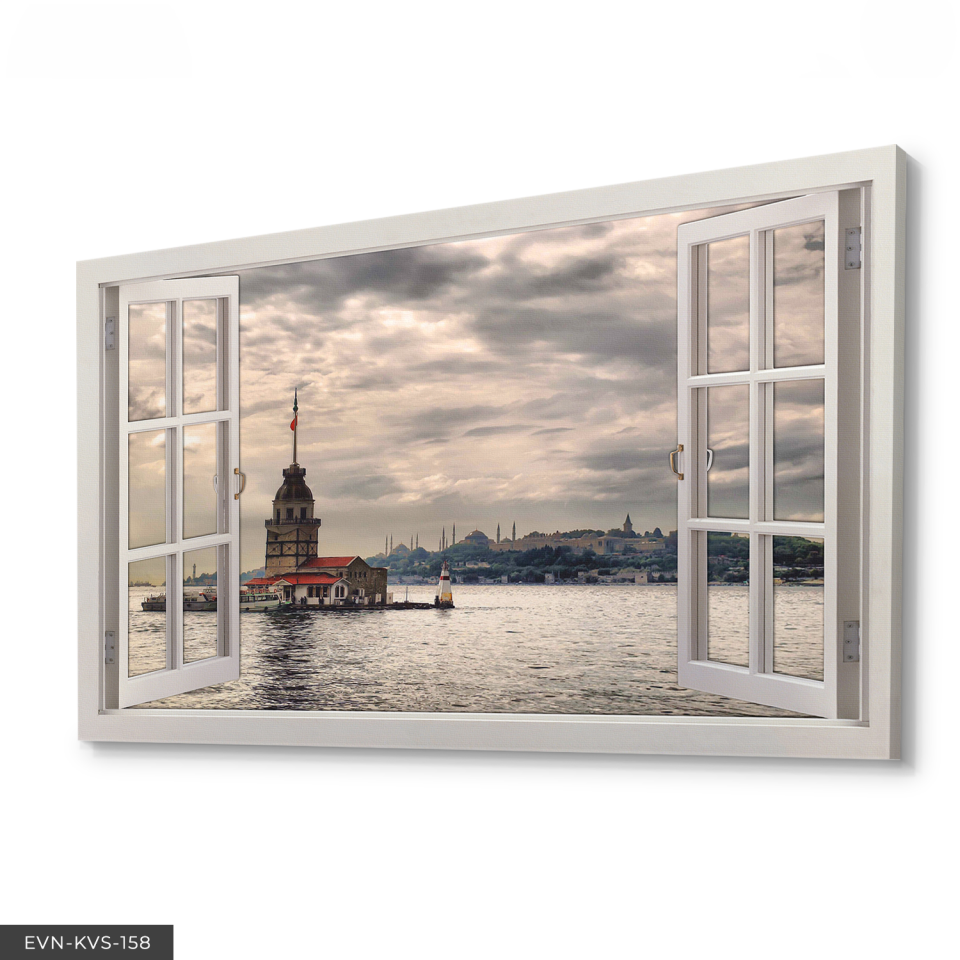 Kız Kulesine Açılan Pencere Tek Parça Kanvas Canvas Tablo Tablo 140 x 90 CM - Çok Renkli