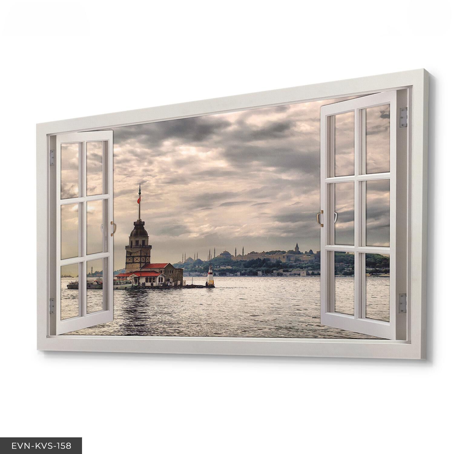 Kız Kulesine Açılan Pencere Tek Parça Kanvas Canvas Tablo Tablo 40 x 30 CM - Çok Renkli