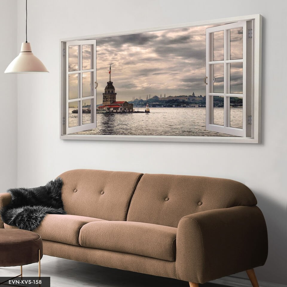 Kız Kulesine Açılan Pencere Tek Parça Kanvas Canvas Tablo Tablo 140 x 90 CM - Çok Renkli