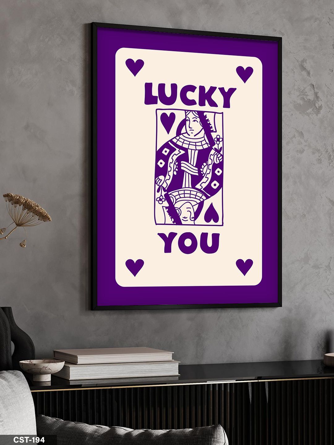 Mor ''LUCKY YOU'' kartı Tek Parça Ahşap Çerçeveli Tablo Siyah - 30 x 40 CM