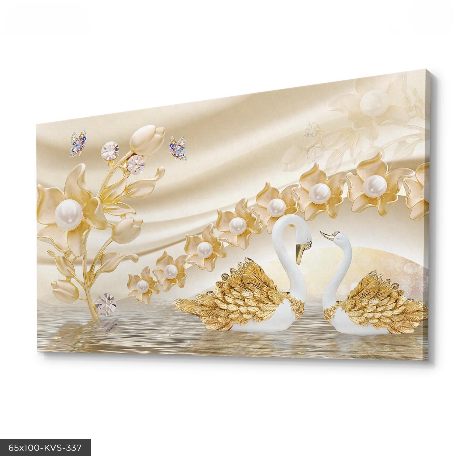 Gold Kuğu Kanvas - Canvas Tablo 40 x 30 CM - Çok Renkli