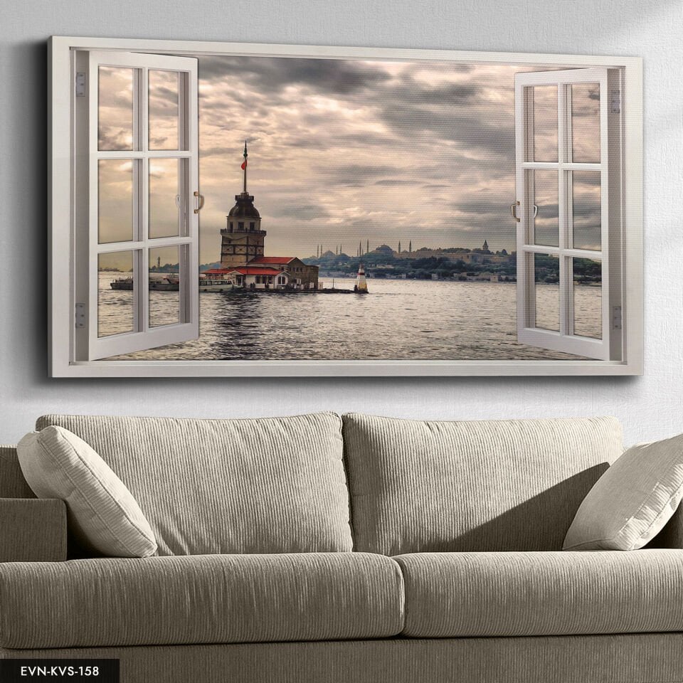 Kız Kulesine Açılan Pencere Tek Parça Kanvas Canvas Tablo Tablo 140 x 90 CM - Çok Renkli